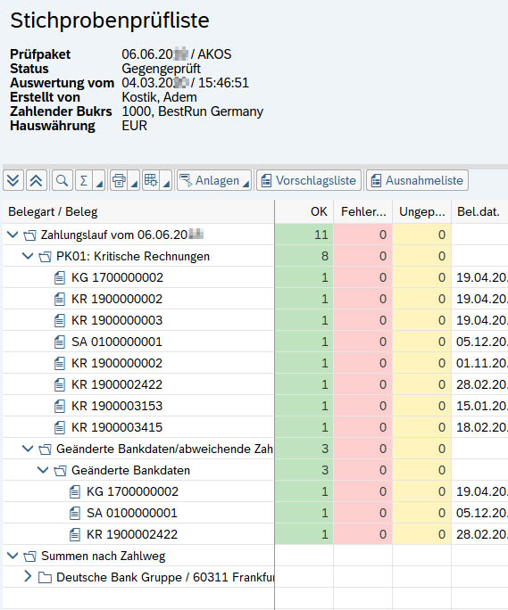 X110 Prüfpaket zur Prüfung eines SAP-Zahlungsvorschlags