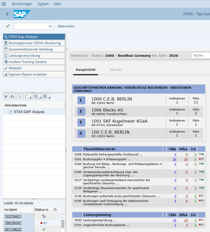 Screenshot der XTAX-Anwendung im SAP-System